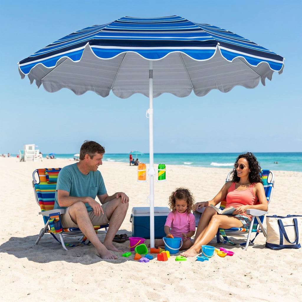 Beach Umbrella 6.5 FT with UPF 50+ Sun Protection & Sand Anchor