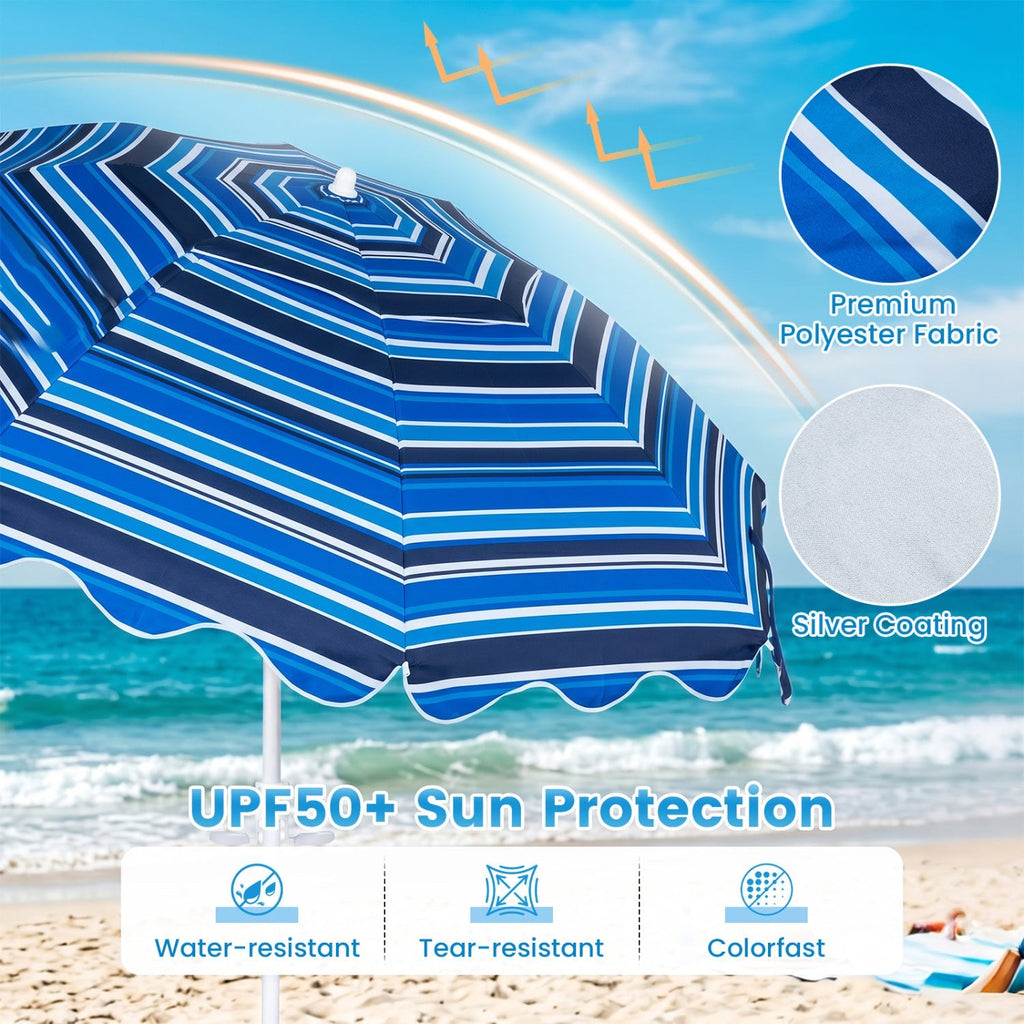 Beach Umbrella 6.5 FT with UPF 50+ Sun Protection & Sand Anchor