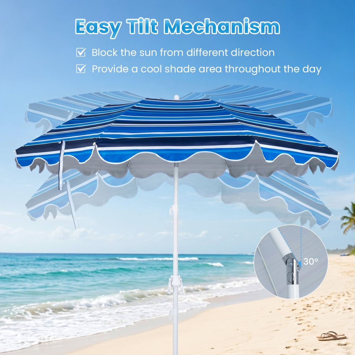 Beach Umbrella 6.5 FT with UPF 50+ Sun Protection & Sand Anchor
