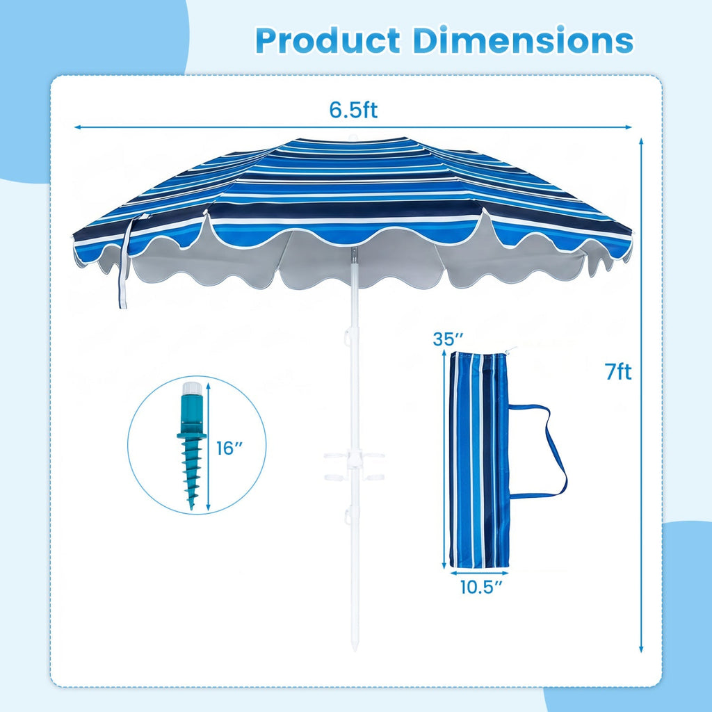 Beach Umbrella 6.5 FT with UPF 50+ Sun Protection & Sand Anchor