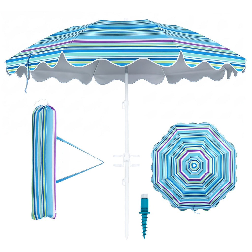 Beach Umbrella 6.5 FT with UPF 50+ Sun Protection & Sand Anchor