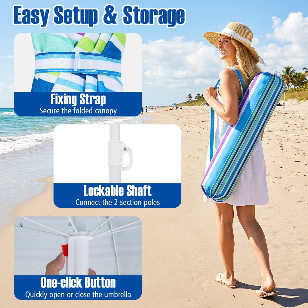 Beach Umbrella 6.5 FT with UPF 50+ and Sand Anchor