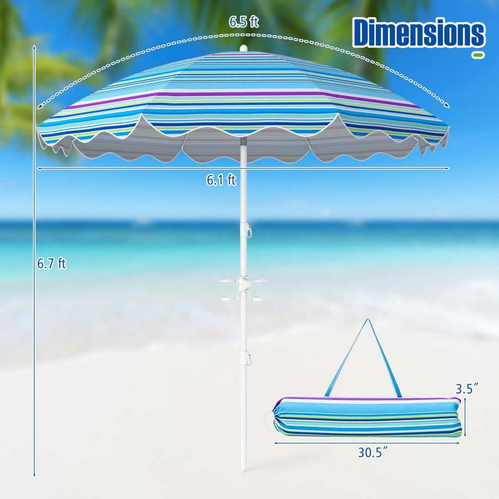 Beach Umbrella 6.5 FT with UPF 50+ and Sand Anchor