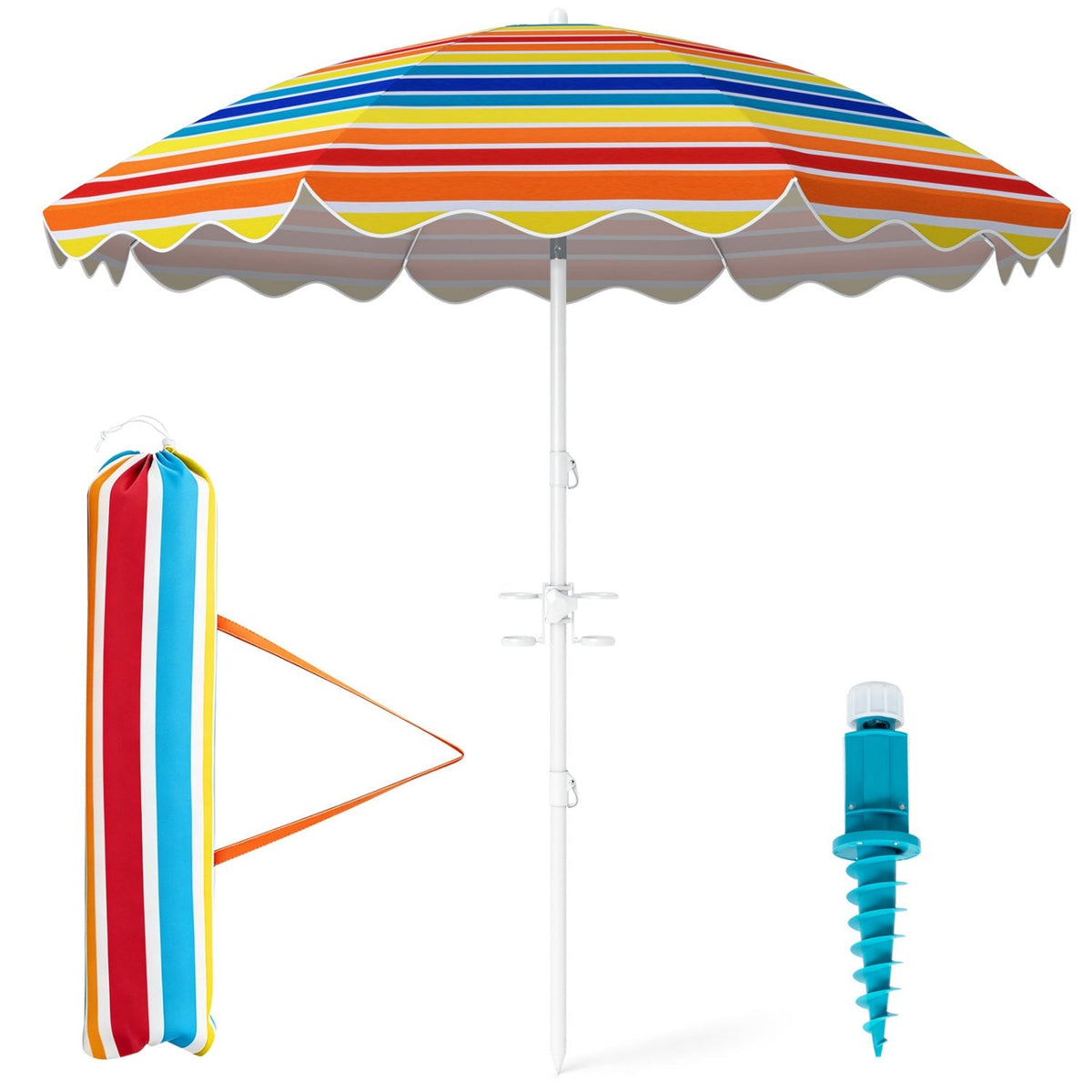 Beach Umbrella 6.5 FT with UPF 50+ and Sand Anchor