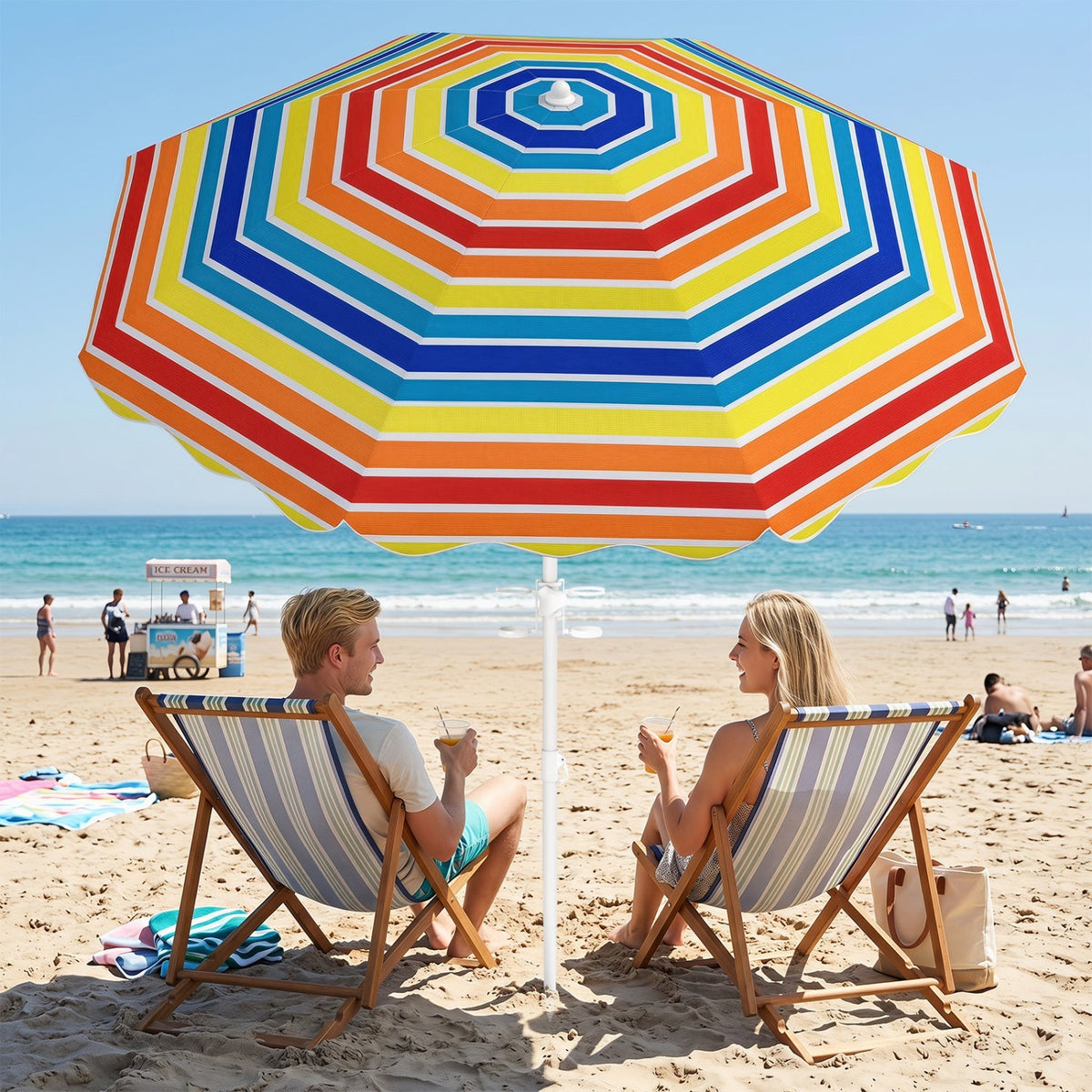 Beach Umbrella 6.5 FT with UPF 50+ and Sand Anchor