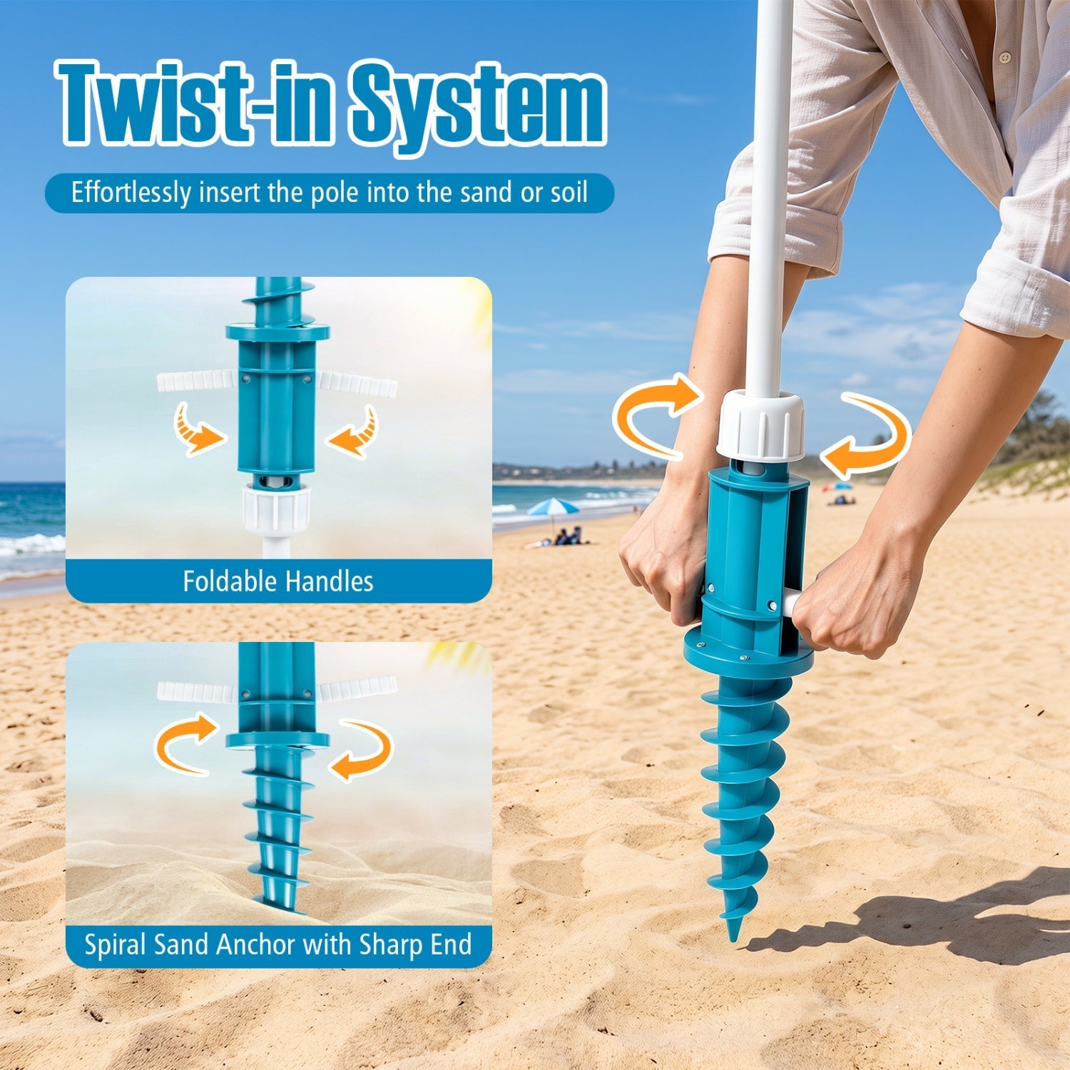 Beach Umbrella 6.5 FT with UPF 50+ and Sand Anchor