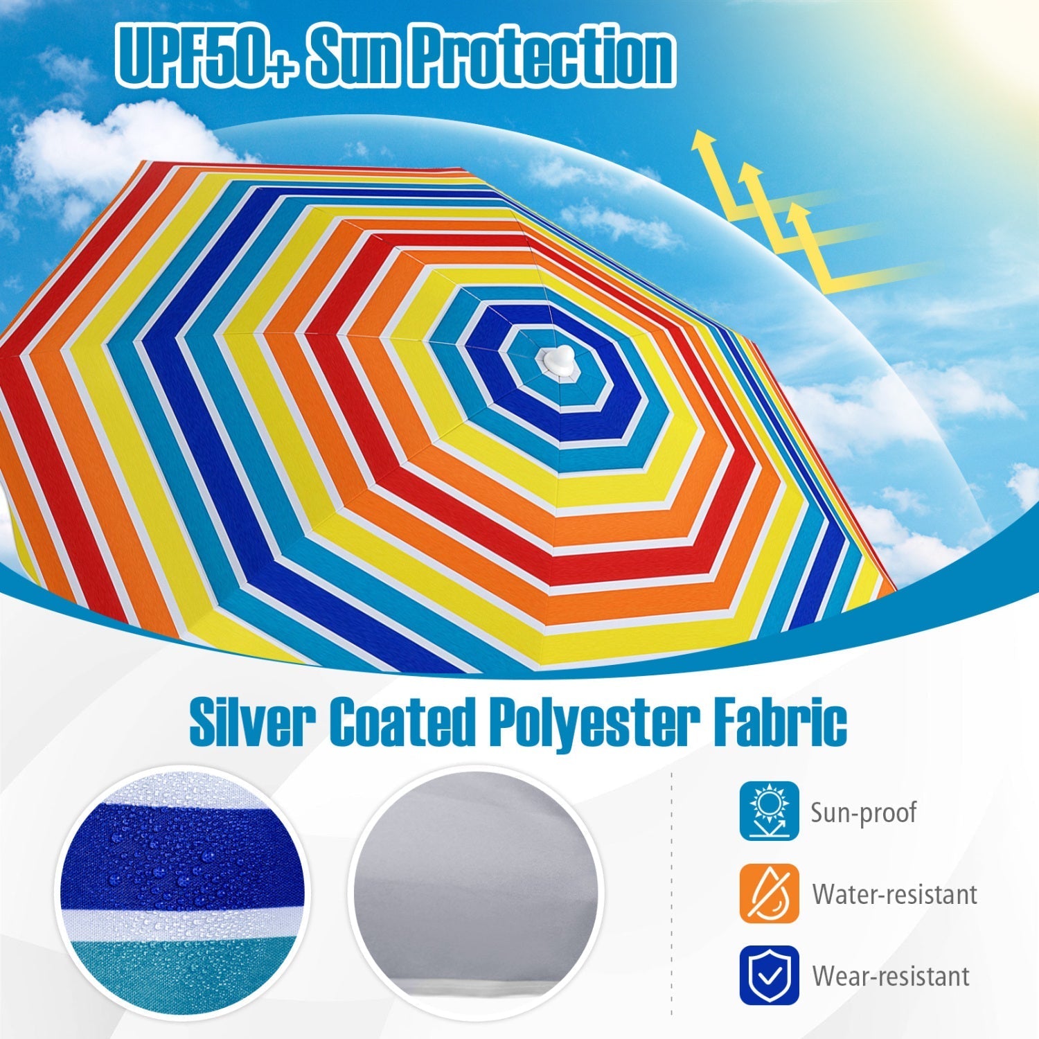 Beach Umbrella 6.5 FT with UPF 50+ and Sand Anchor