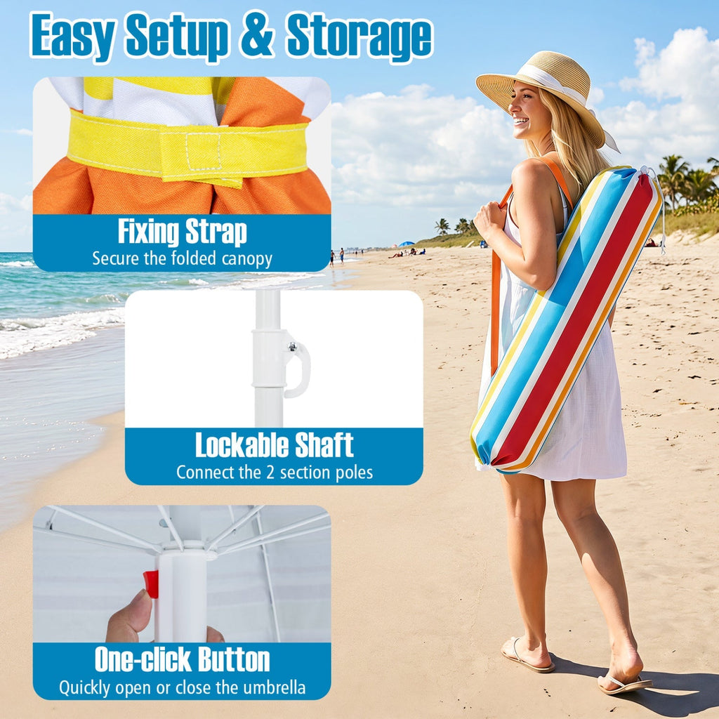 Beach Umbrella 6.5 FT with UPF 50+ and Sand Anchor
