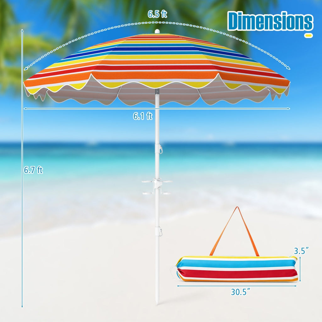 Beach Umbrella 6.5 FT with UPF 50+ and Sand Anchor