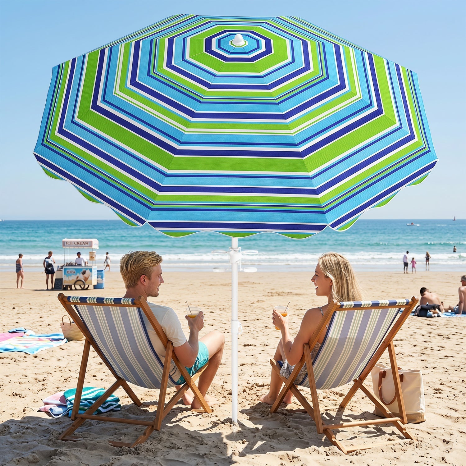 Beach Umbrella 6.5 FT with UPF 50+ and Sand Anchor