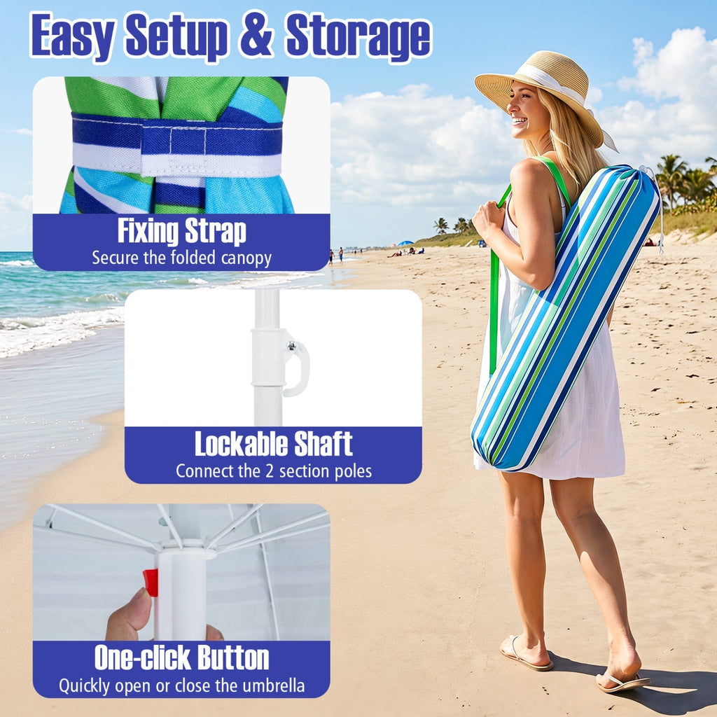 Beach Umbrella 6.5 FT with UPF 50+ and Sand Anchor