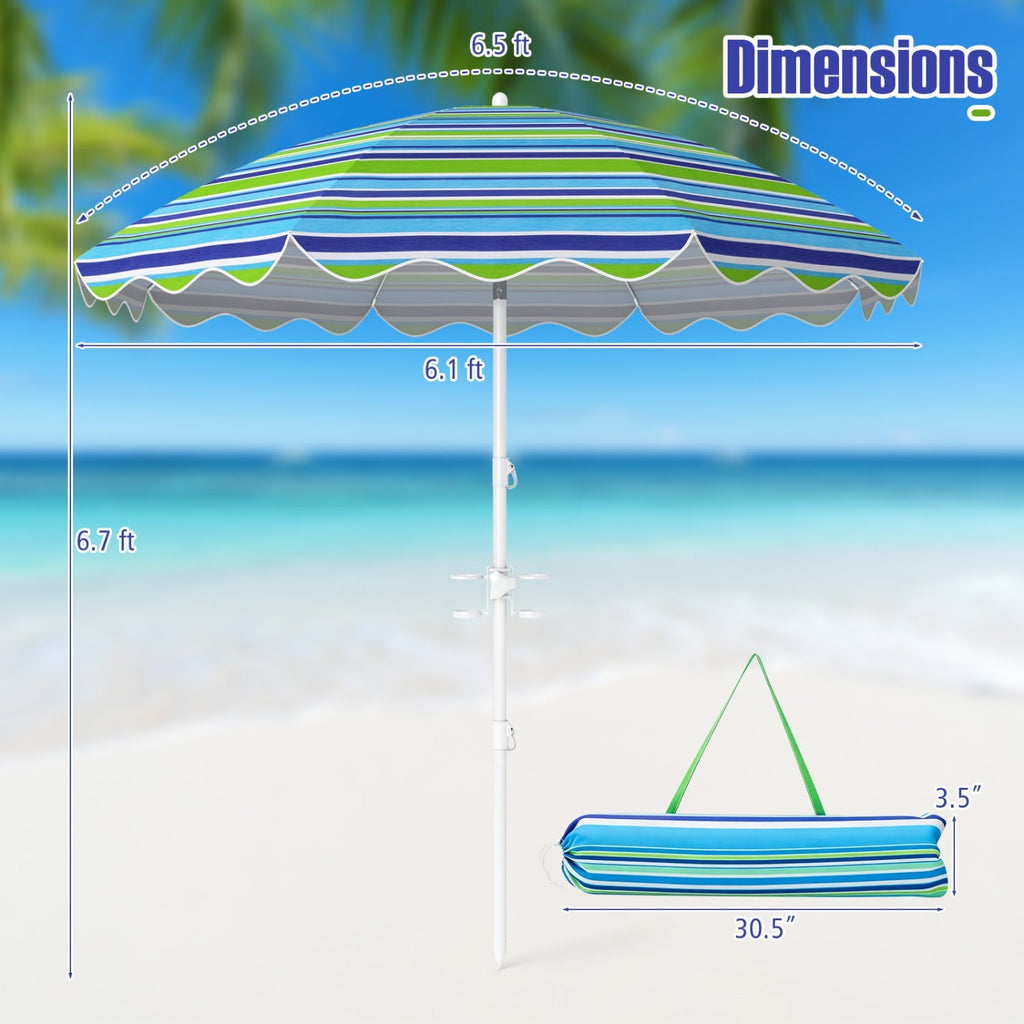 Beach Umbrella 6.5 FT with UPF 50+ and Sand Anchor