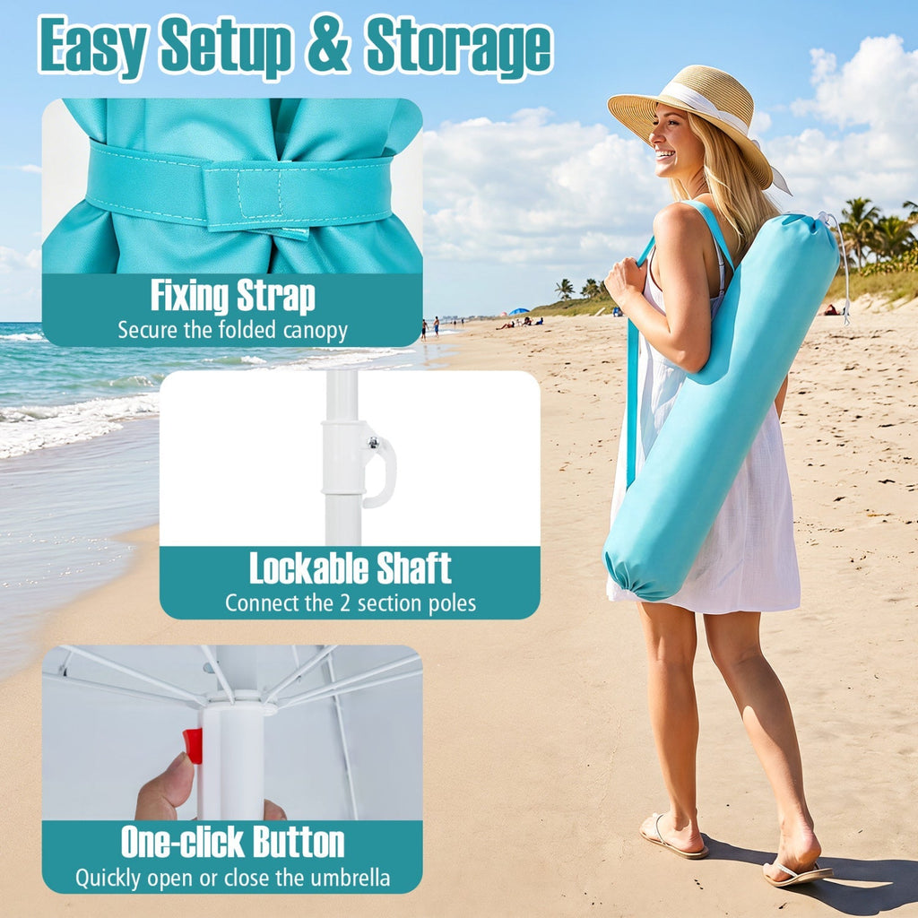 Beach Umbrella 6.5 FT with UPF 50+ and Sand Anchor
