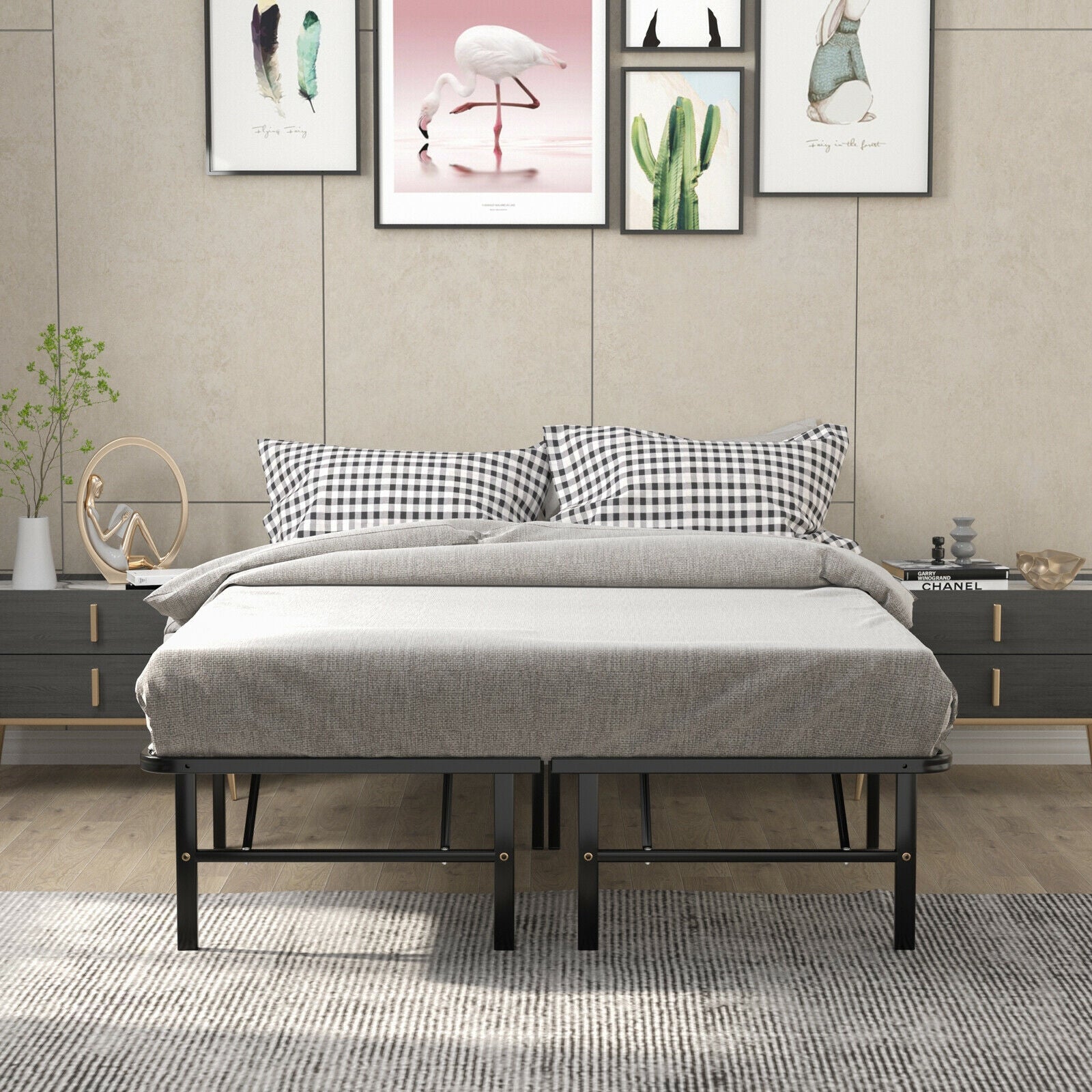 Twin/Full/Queen Size Foldable Metal Platform Bed with Tool-Free Assembly
