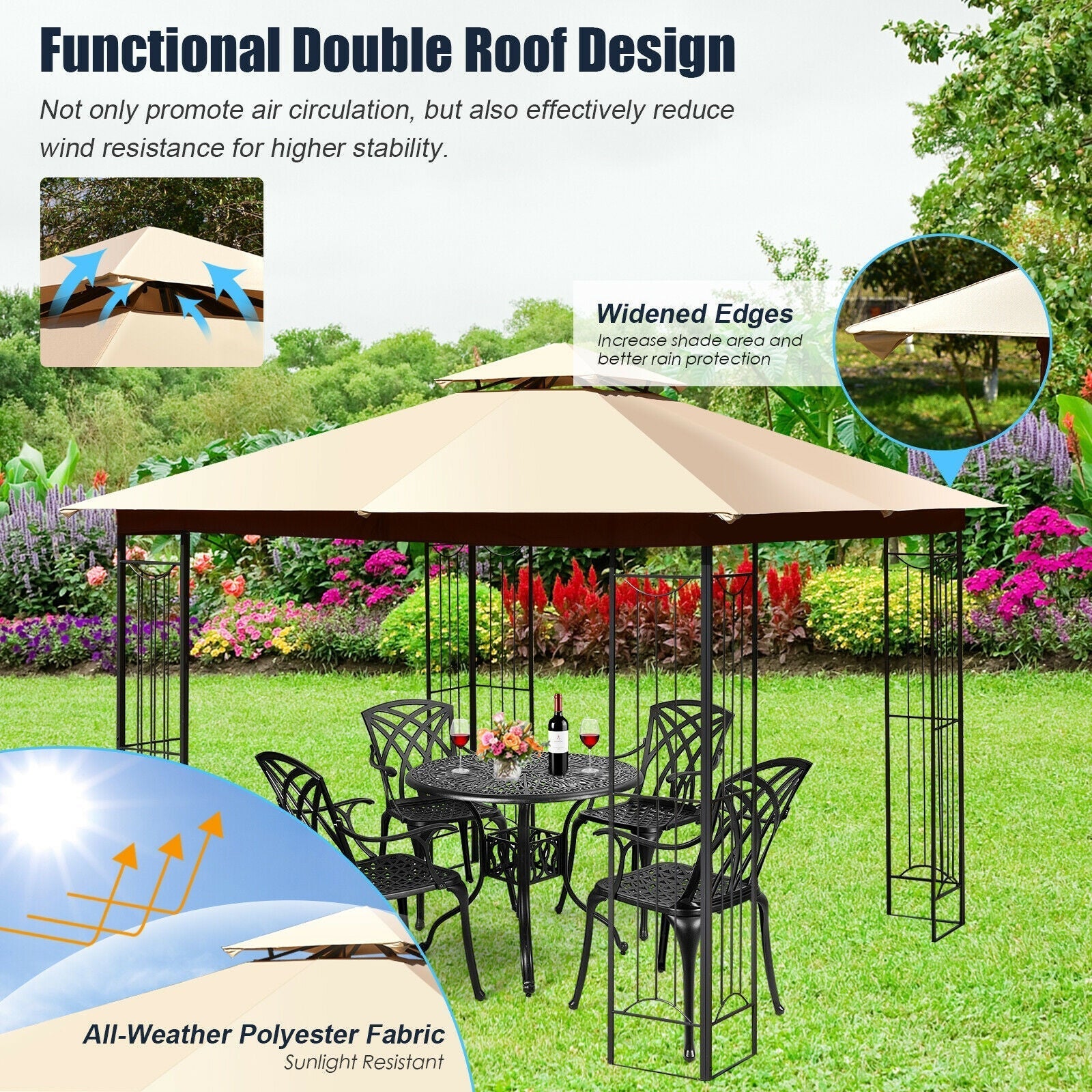 10 x 10 Feet L-Shaped Patio Canopy Gazebo Outdoor 2-Tier Steel Tent