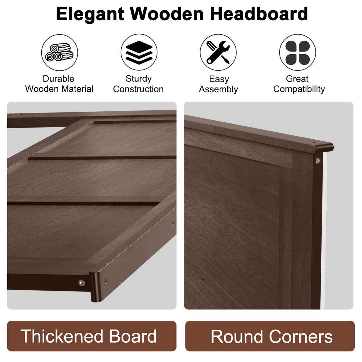 Full Wood Headboard Flat Panel with Pre-drilled Holes and Height Adjustment