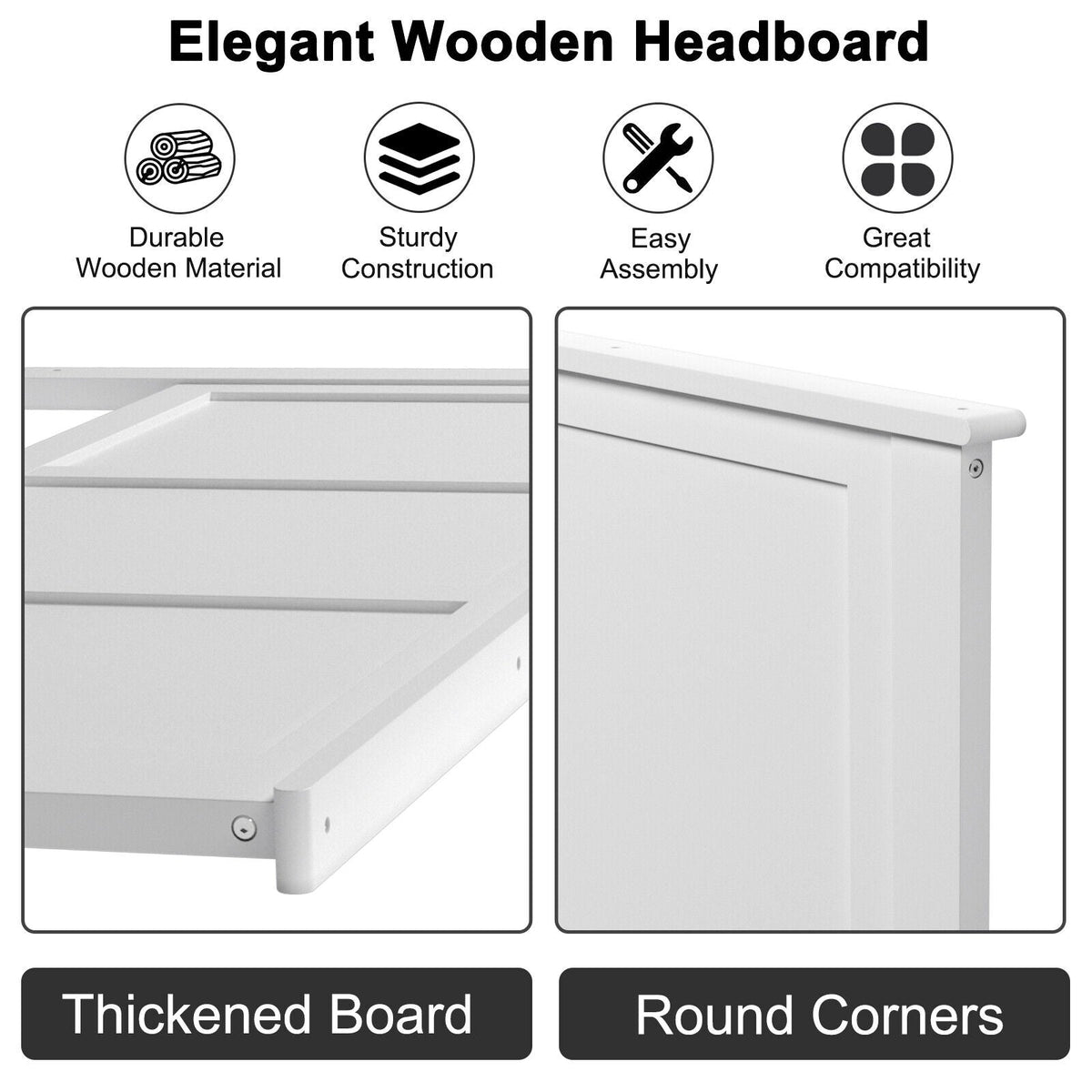 Full Wood Headboard Flat Panel with Pre-drilled Holes and Height Adjustment