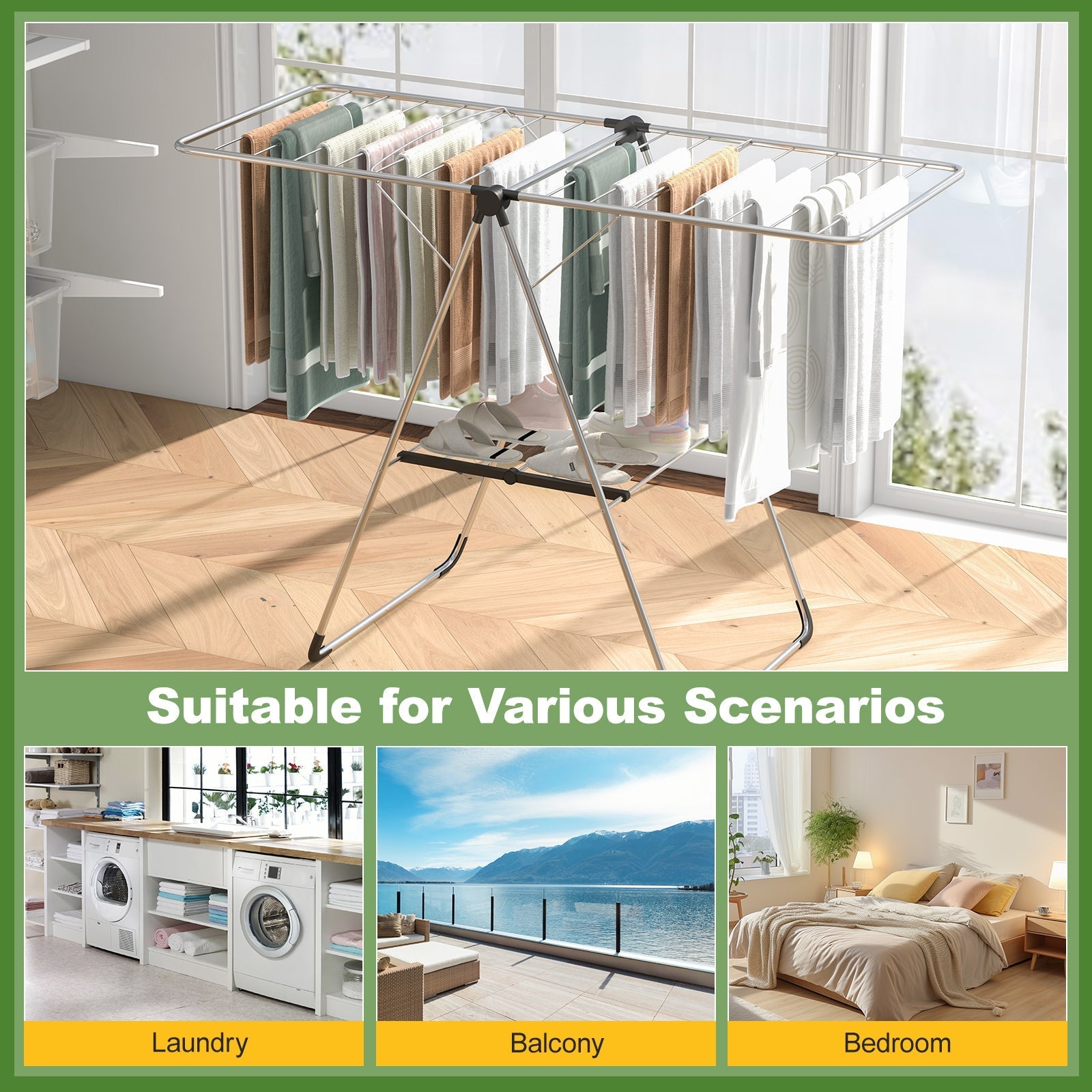 2-Tier Laundry Drying Rack Folding Cloth Rack with Aluminum Frame