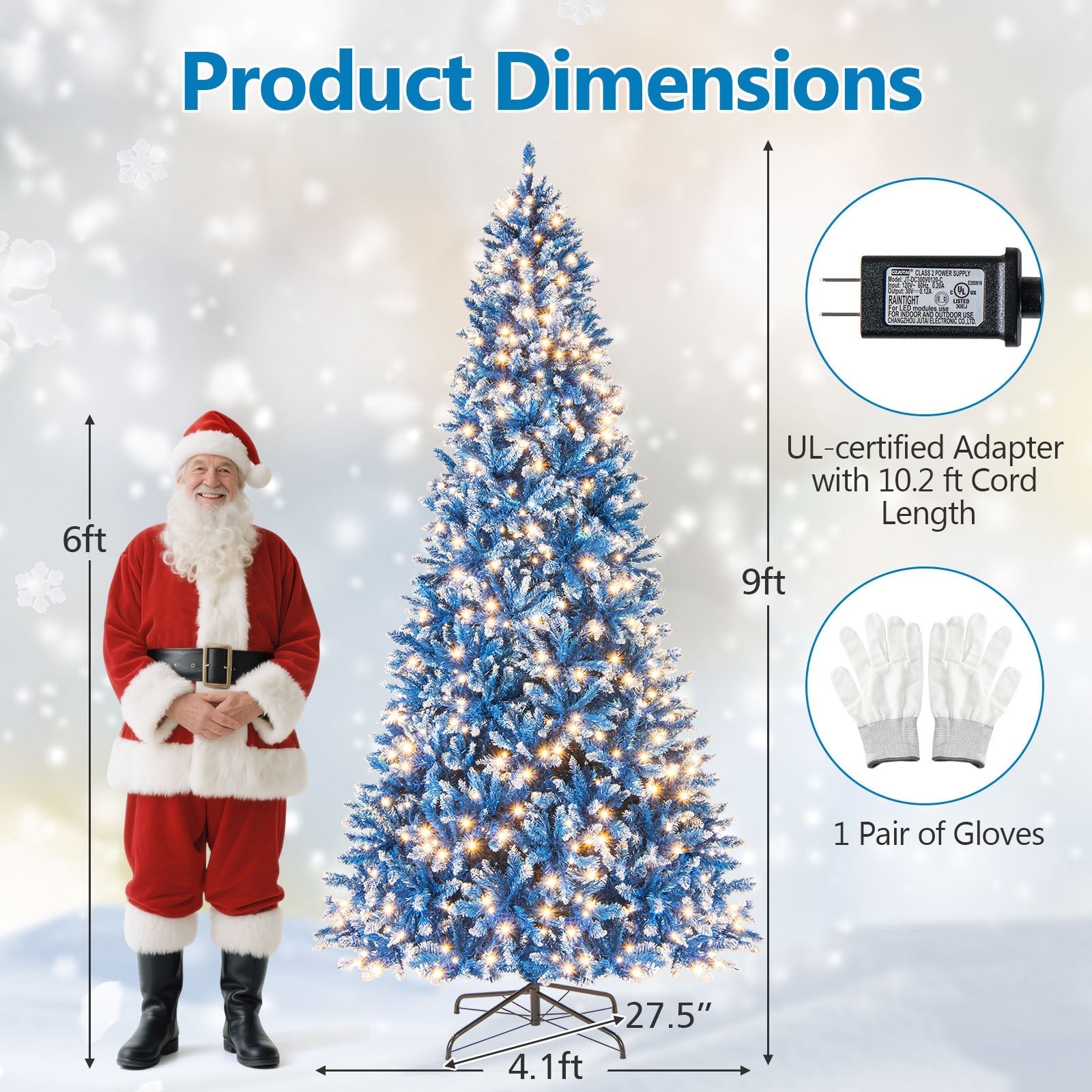 6/7/8/9 FT Artificial Christmas Tree with 767 Snowy Branch Tips