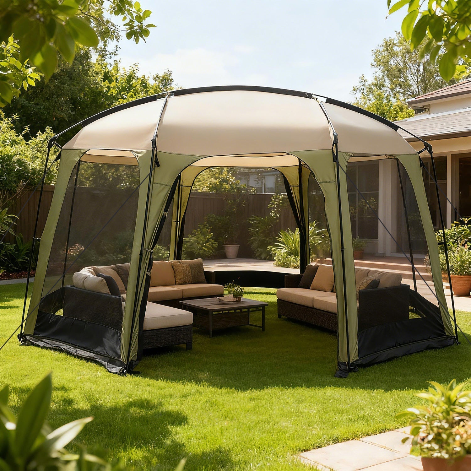 6-8 Person Netted Canopy Tent with Zippered Door