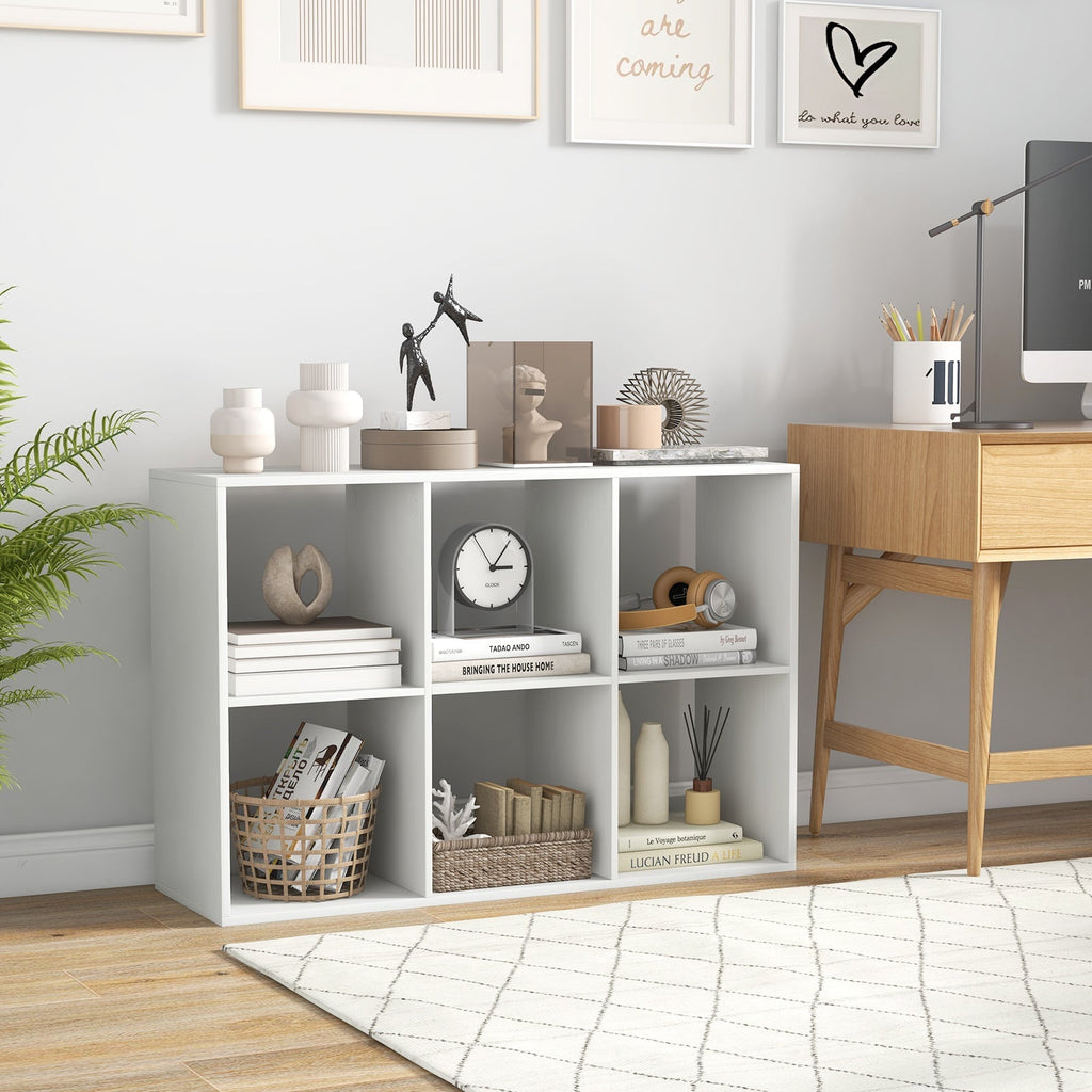 6 Cube Bookshelf with Back Guardrail for Living Room Bedroom