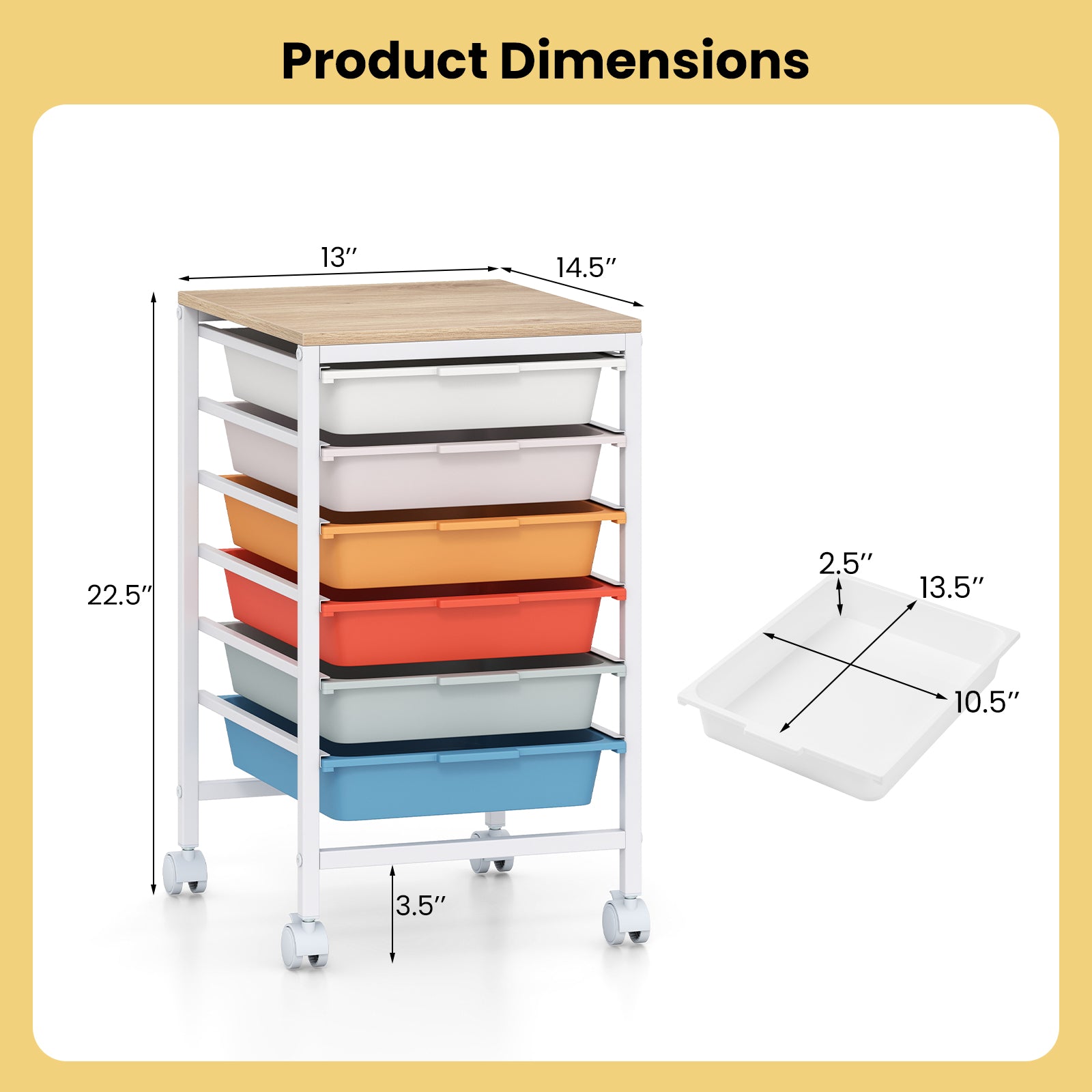 6-Drawer Rolling Storage Cart with Wooden Tabletop