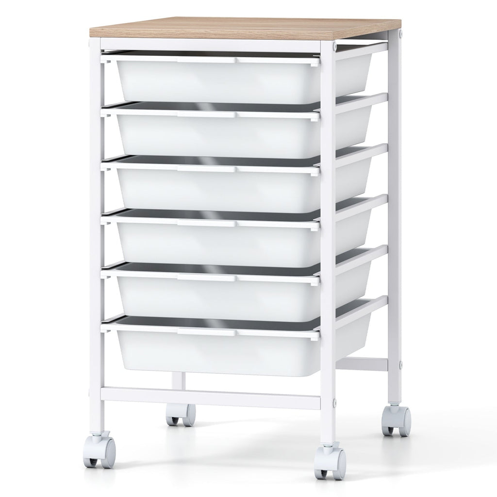 6-Drawer Rolling Storage Cart with Wooden Tabletop