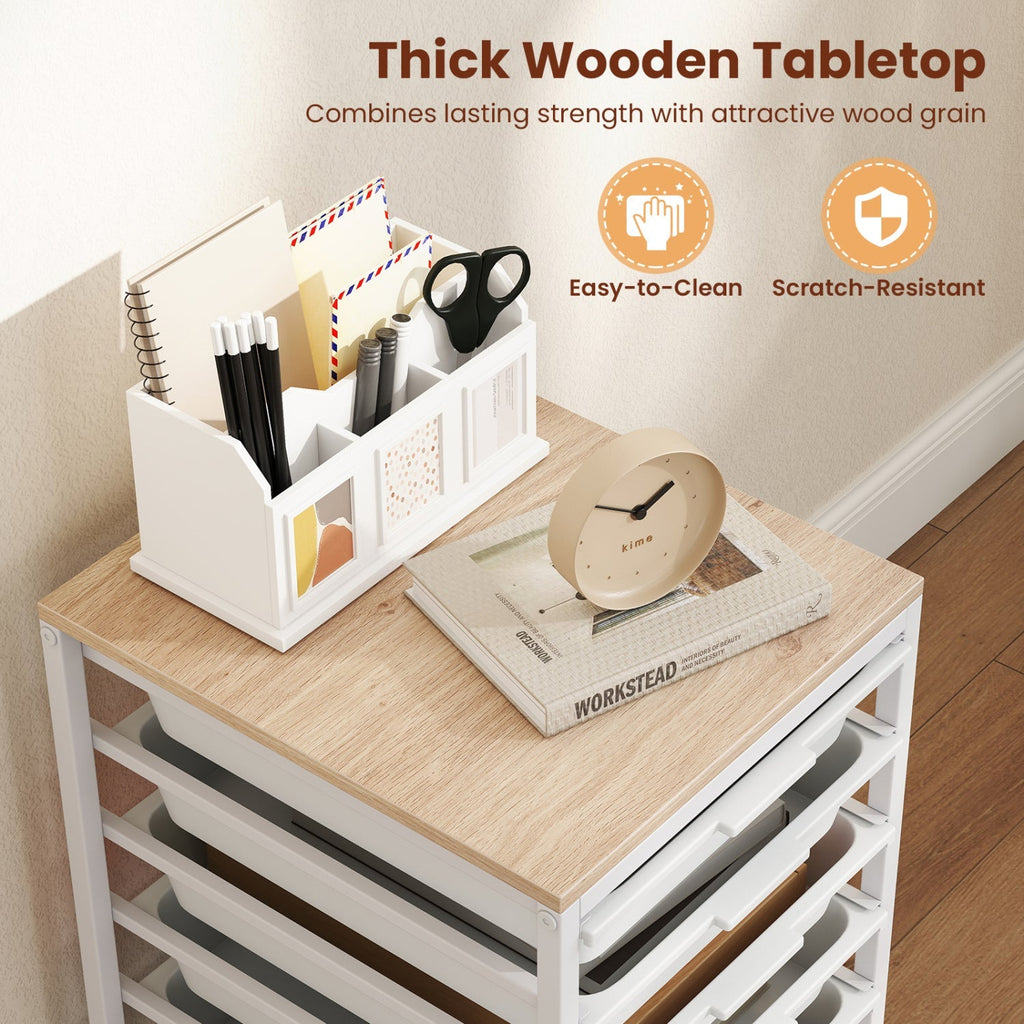 6-Drawer Rolling Storage Cart with Wooden Tabletop