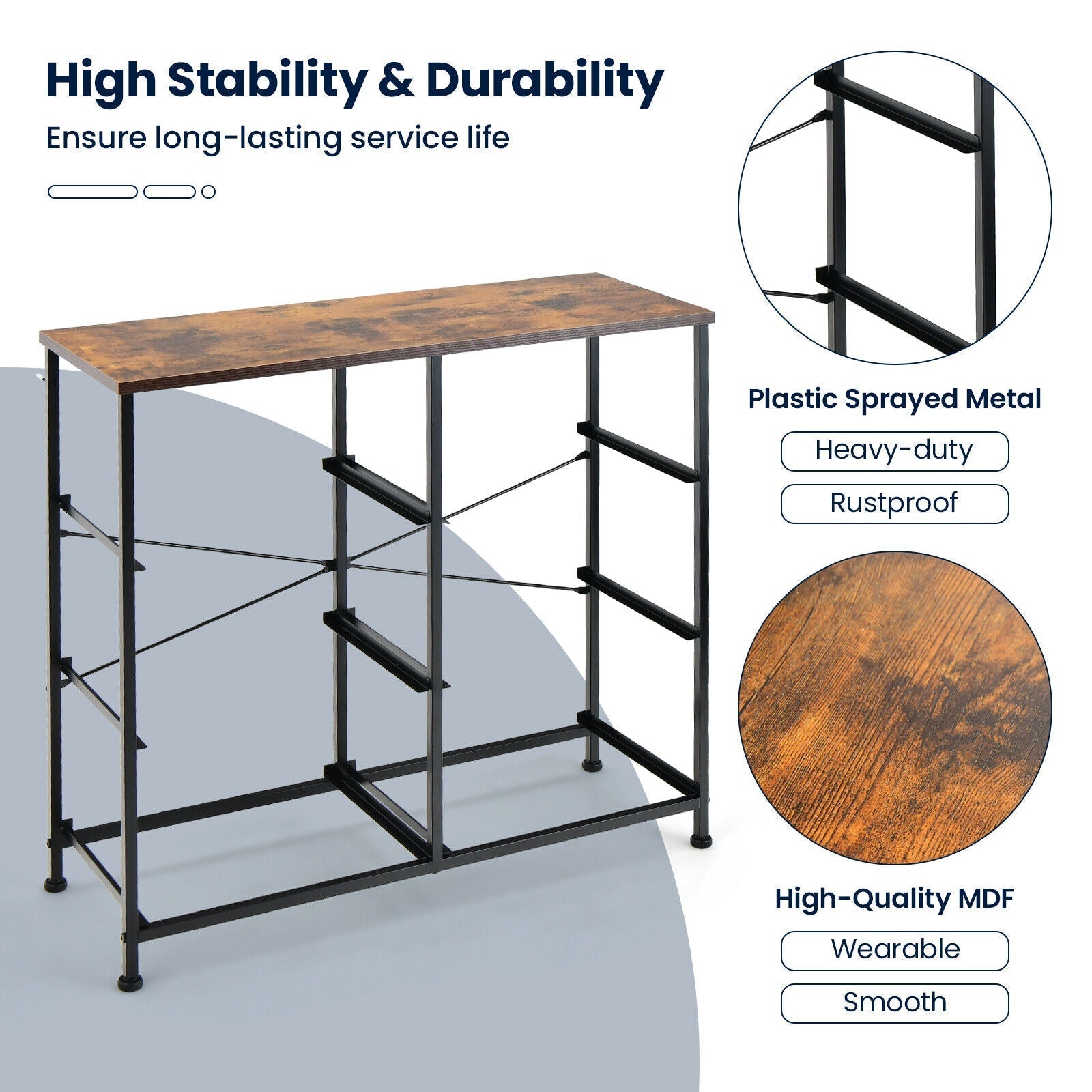 6-Drawer Dresser with Metal Frame and Anti-toppling Devices-Rustic Brown