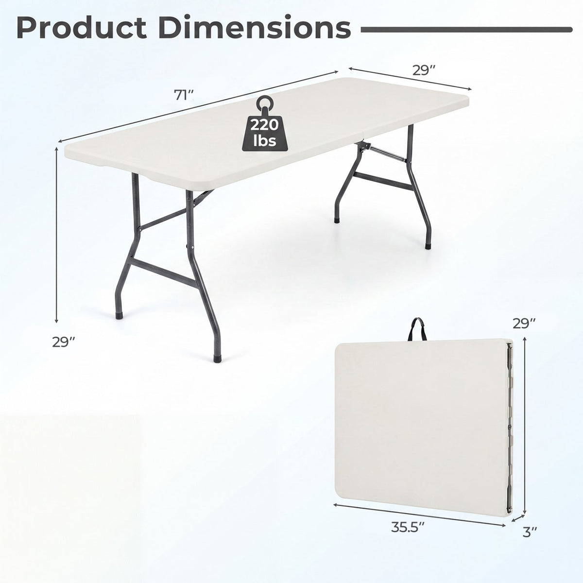 6 FT Fold-in-Half Camping Table with Carrying Handle