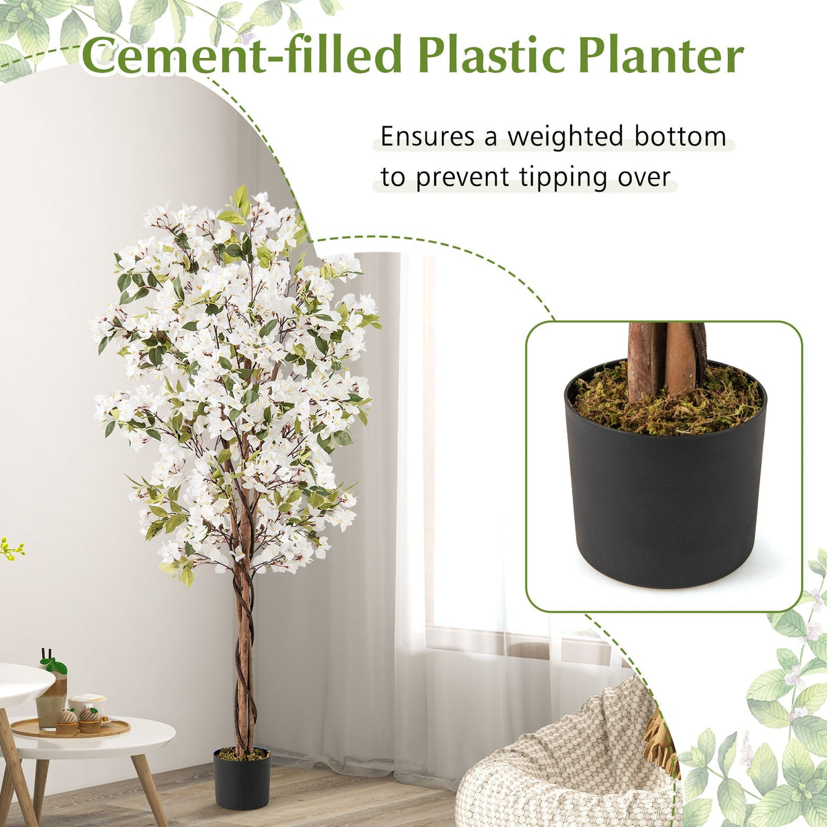 6 Feet Artificial Bougainvillea Tree with 910 White Flowers