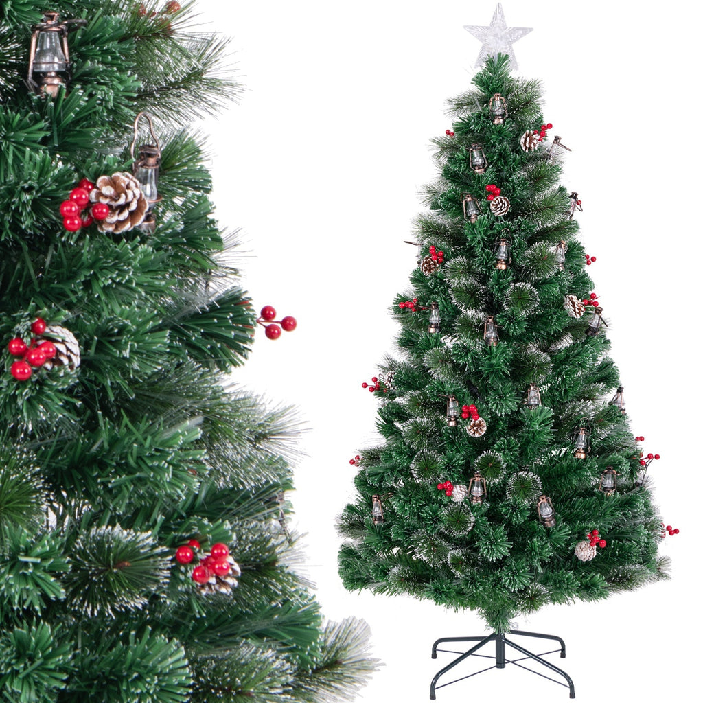 5/6/7 Feet Artificial Christmas Tree with Red Berries and Kerosene Lamps