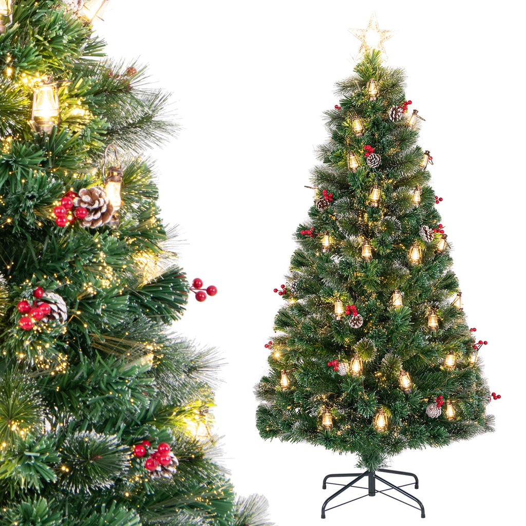 5/6/7 Feet Artificial Christmas Tree with Red Berries and Kerosene Lamps