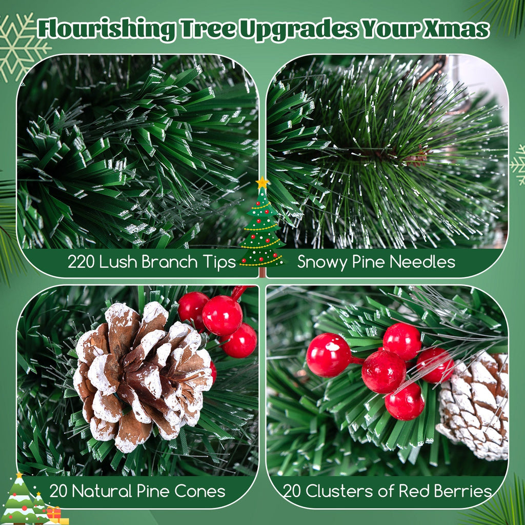 5/6/7 Feet Artificial Christmas Tree with Red Berries and Kerosene Lamps