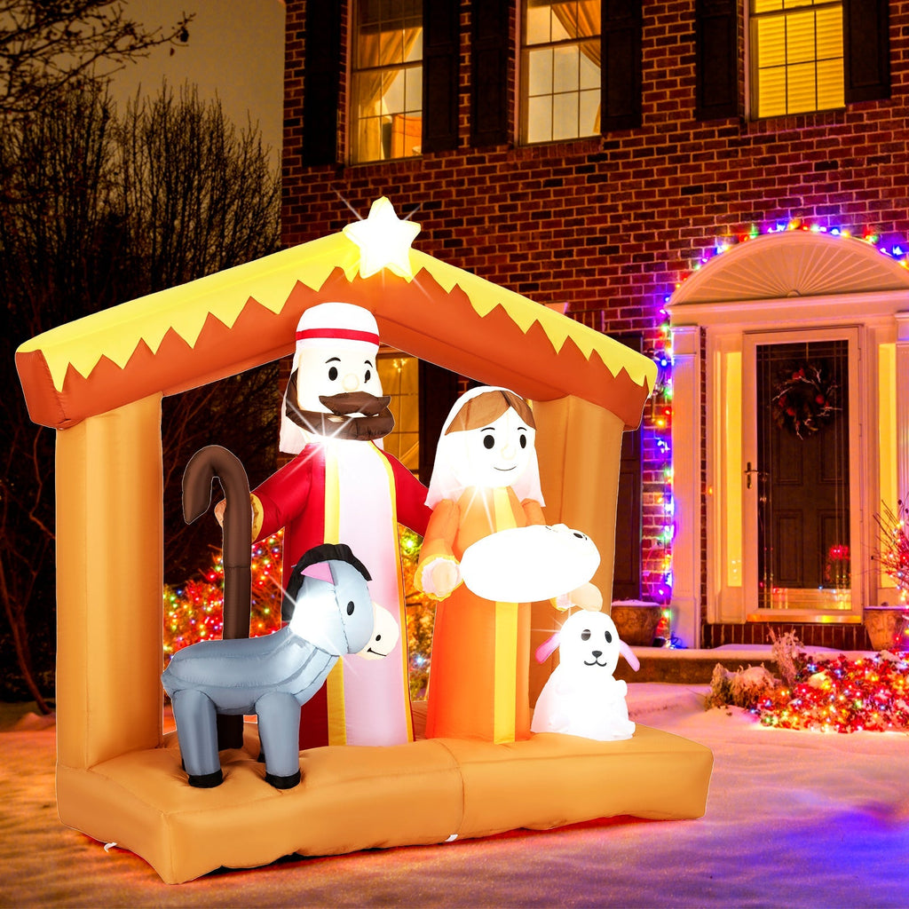 6 Feet Christmas Inflatables Nativity Scene Outdoor Decoration with Built-in LED Lights