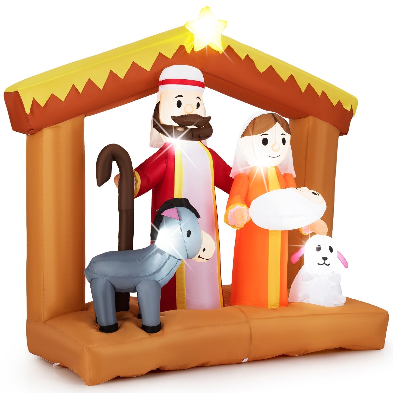 6 Feet Christmas Inflatables Nativity Scene Outdoor Decoration with Built-in LED Lights