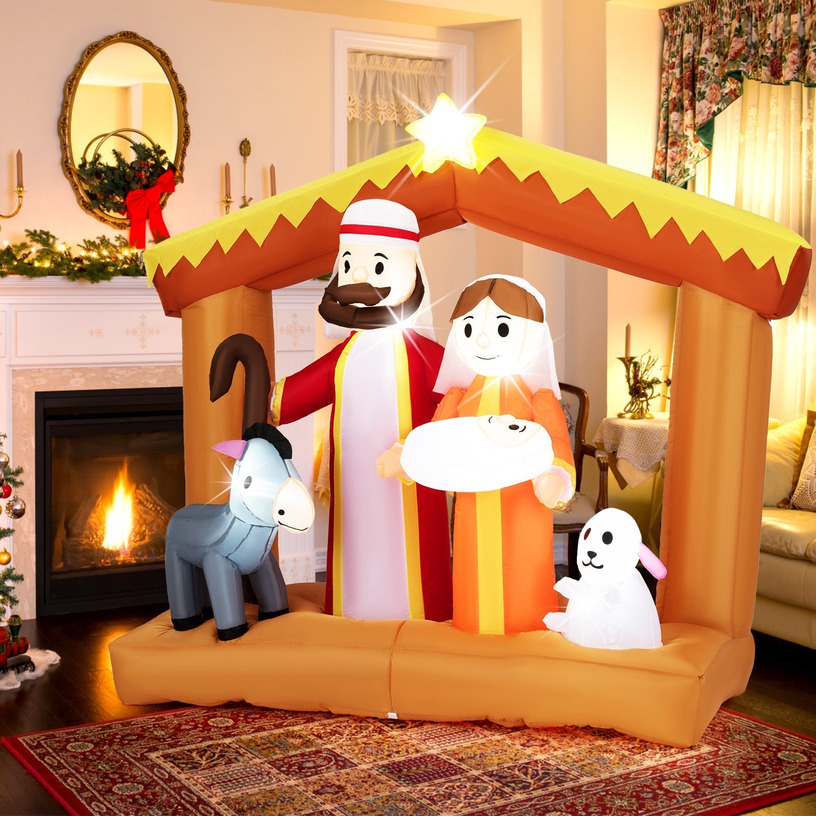 6 Feet Christmas Inflatables Nativity Scene Outdoor Decoration with Built-in LED Lights