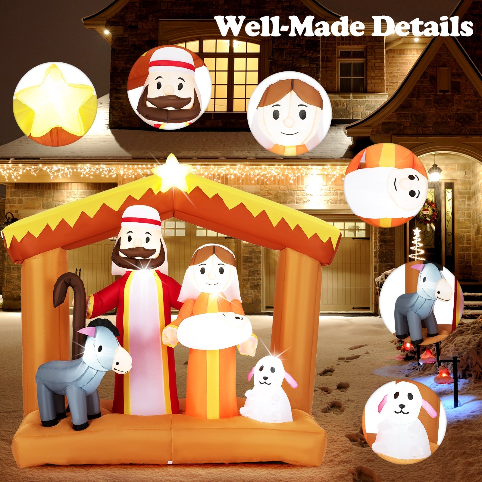 6 Feet Christmas Inflatables Nativity Scene Outdoor Decoration with Built-in LED Lights
