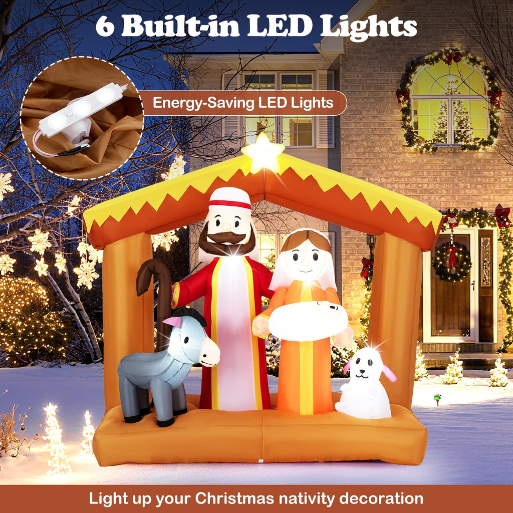 6 Feet Christmas Inflatables Nativity Scene Outdoor Decoration with Built-in LED Lights
