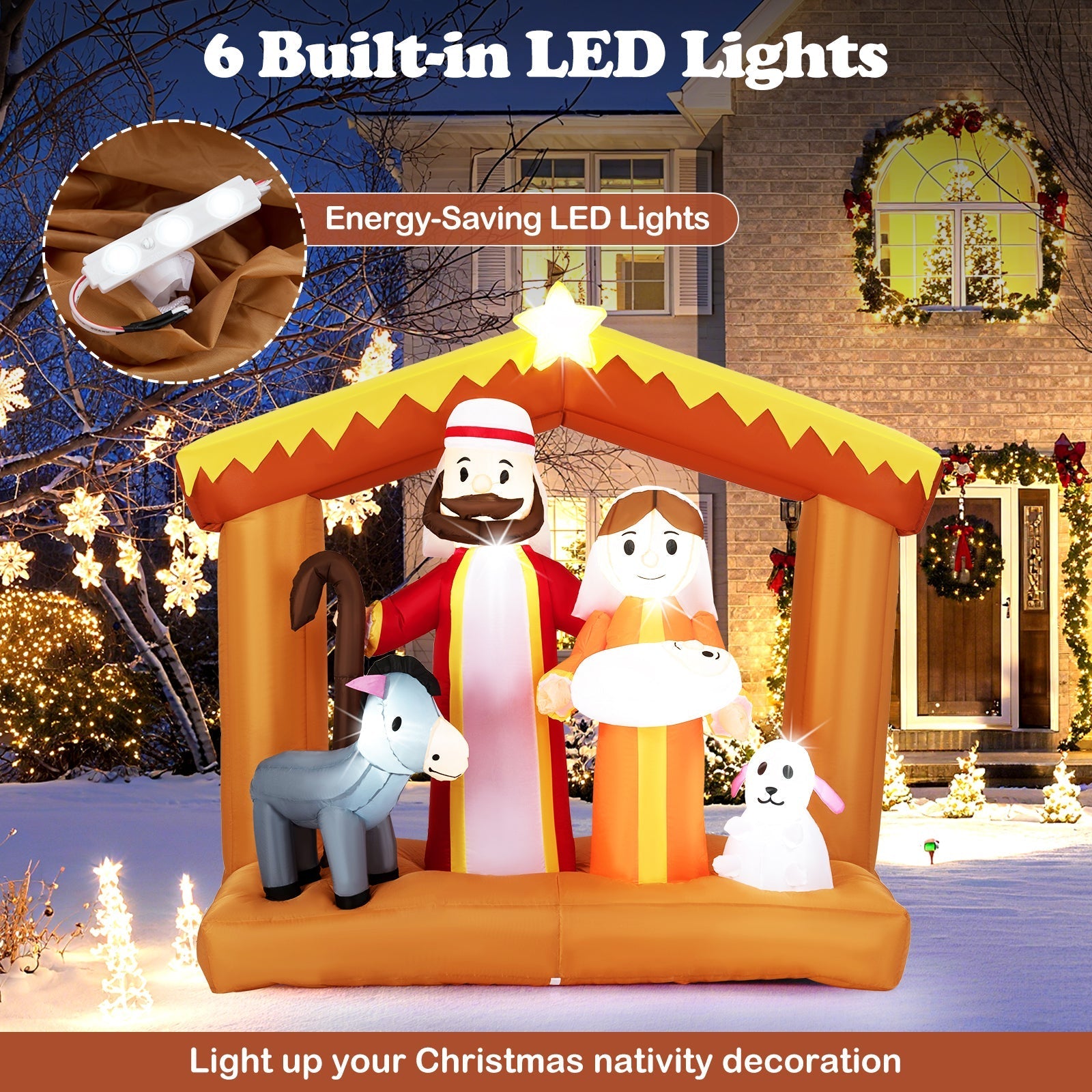 6 Feet Christmas Inflatables Nativity Scene Outdoor Decoration with Built-in LED Lights