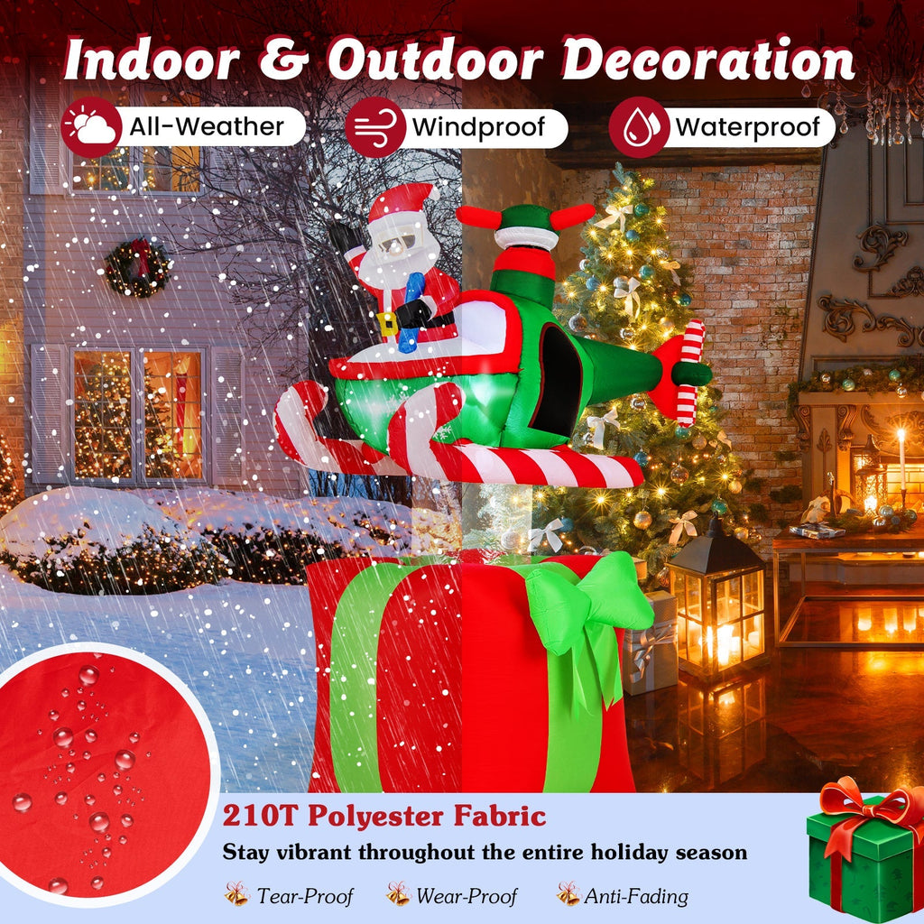 6 Feet Christmas Inflatables Blowup Santa Flying Airplane with with 3 LED Lights and Built-In Blower