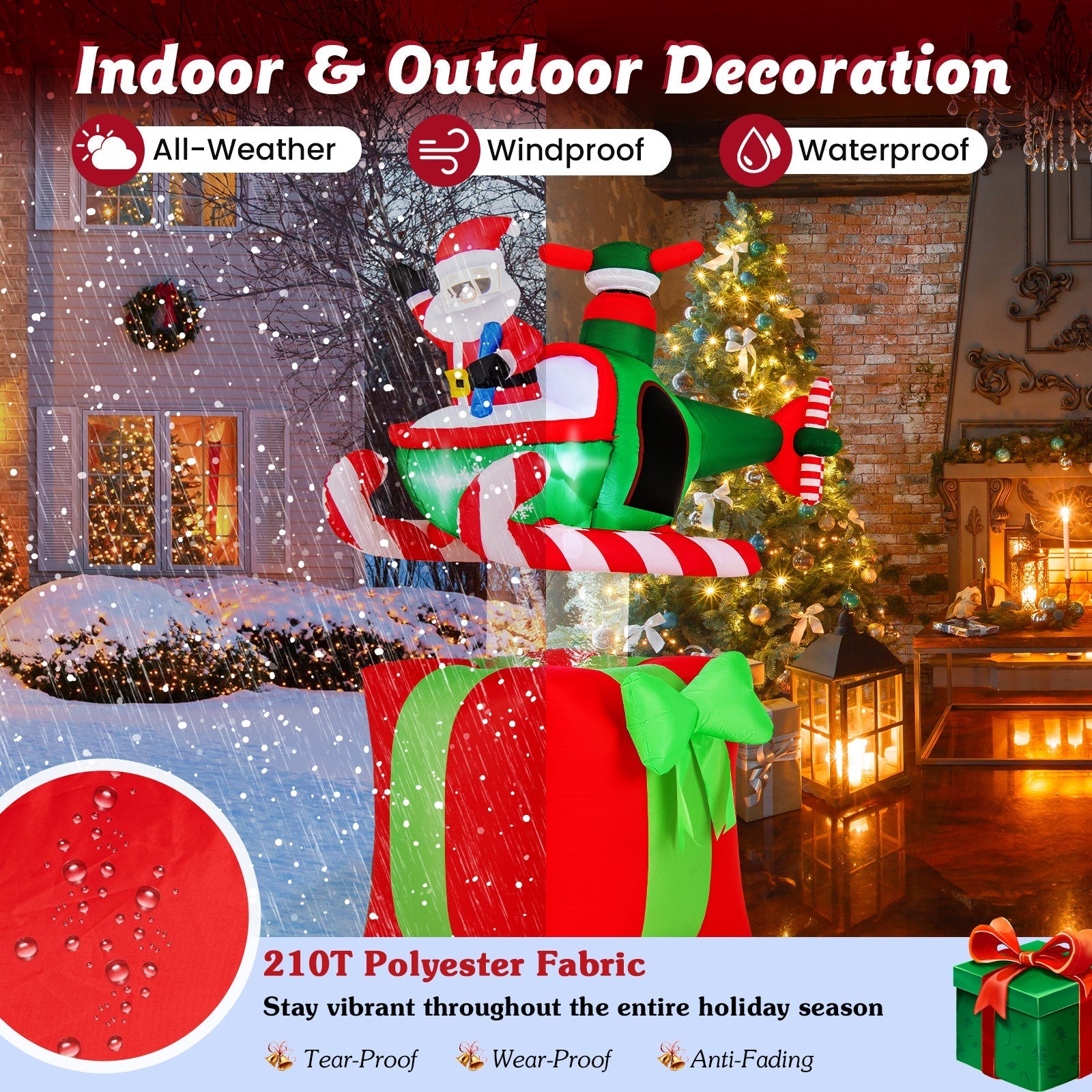 6 Feet Christmas Inflatables Blowup Santa Flying Airplane with with 3 LED Lights and Built-In Blower
