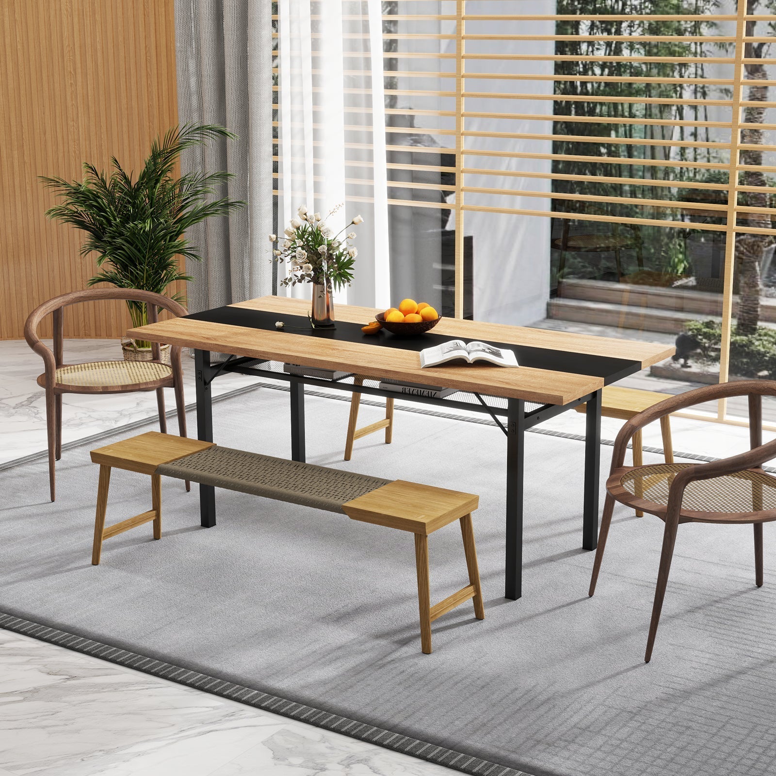 6 Feet Dining Table with Heavy-Duty Metal Frame for 6-8 People-Natural