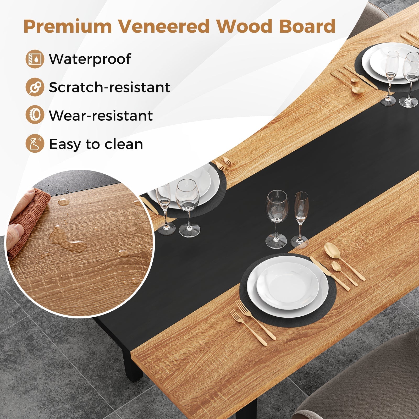 6 Feet Dining Table with Heavy-Duty Metal Frame for 6-8 People-Natural