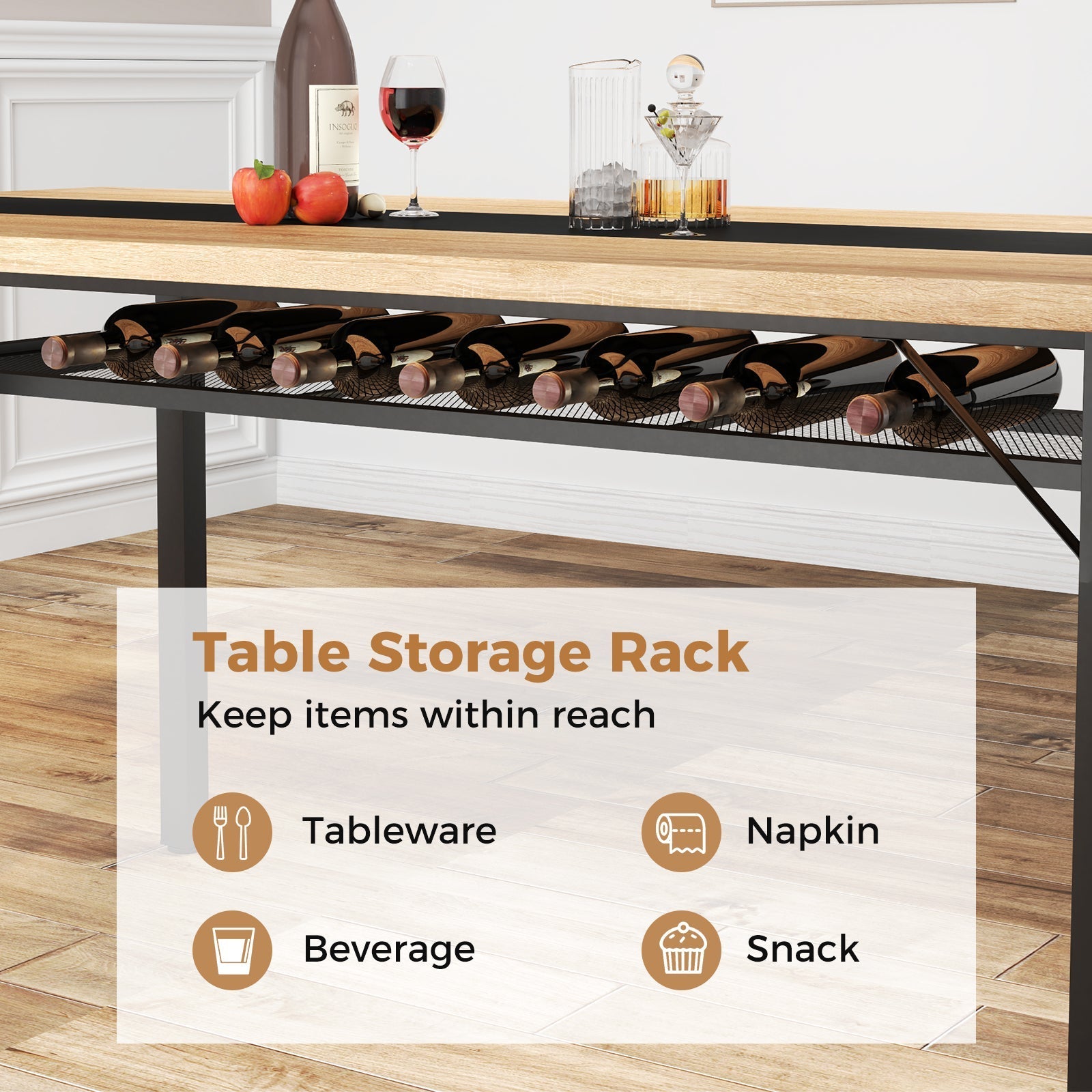 6 Feet Dining Table with Heavy-Duty Metal Frame for 6-8 People-Natural