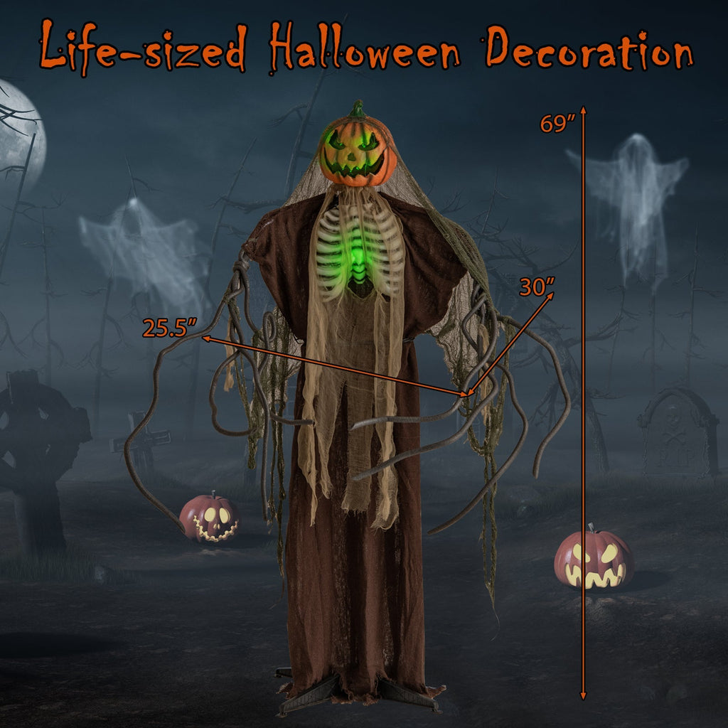 6 Feet Halloween Animatronics Light Up Talking Ghost Pumpkin with Glowing Ribs and Moving Head