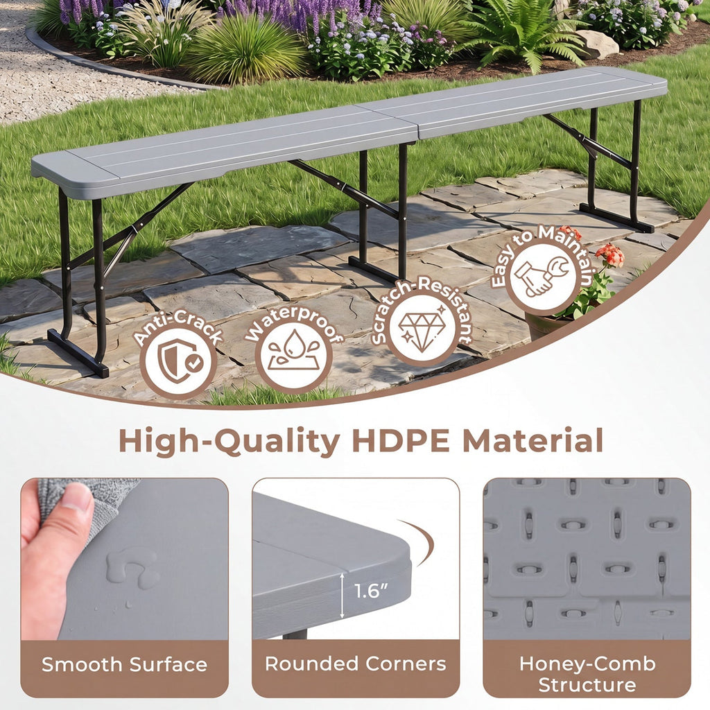6 Foot Folding Bench with Carrying Handle - 660 lb Capacity
