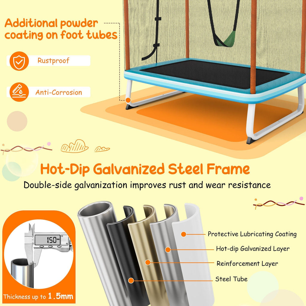6 Feet Rectangle Trampoline with Swing Horizontal Bar and Safety Net