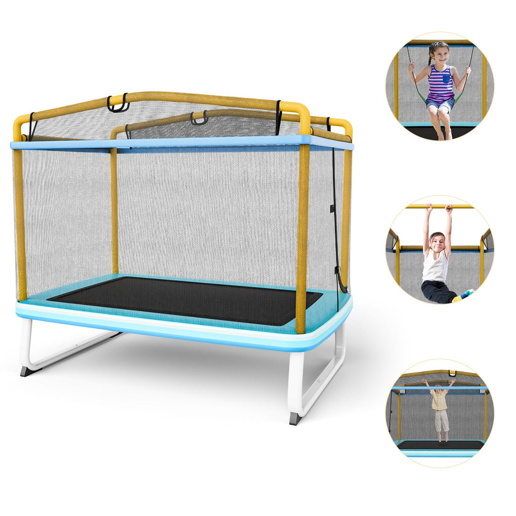 6 Feet Rectangle Trampoline with Swing Horizontal Bar and Safety Net