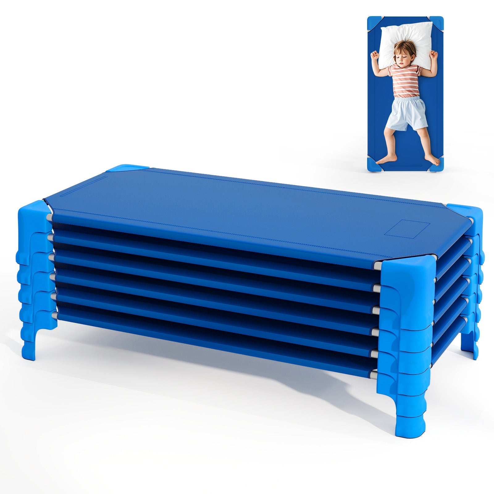 Portable 6 Pack Stackable Daycare Cots Sleeping Bed for Kids 53 Inch